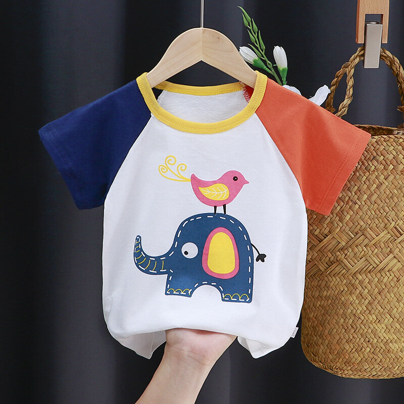 Camiseta de algodón de manga corta para bebé, ropa informal coreana para niños de 0 a 7 años, moda de dibujos animados, material barato