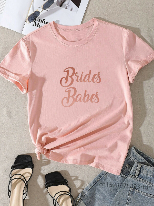 Para ser noiva equipe noiva imprimir festa de casamento das mulheres camiseta casual senhoras básico o-collar curto de mangas compridas t-shirts menina