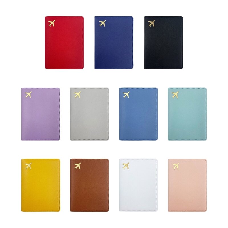 Fashion PU Leather Passport Cover Hot Stamping Simple Plane Pattern Passport Holder Travel Wallet Credit Card Protector Cover