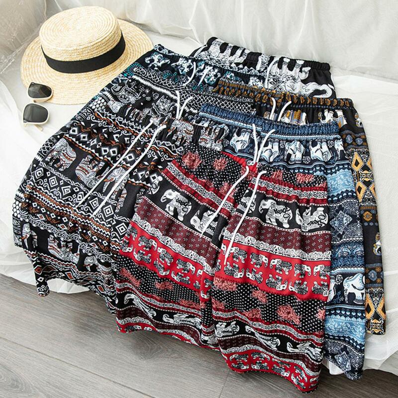 Pantalones cortos de playa con estampado de elefante tailandés para mujer, ropa de playa transpirable con cintura con cordón para vacaciones, ropa de casa