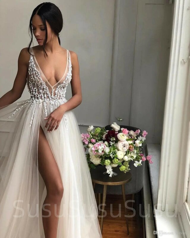 Simple A-line Wedding Dresses 2023 Chiffon Appliques Bride Party Gowns Lace Custom Bridal Robe De vestido de noiva