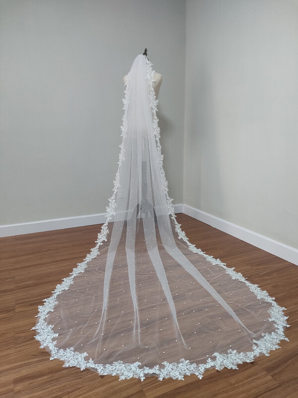 Voile de mariée en dentelle perlée, accessoires pour les mariées de mariage, long style cathédrale, photo réelle