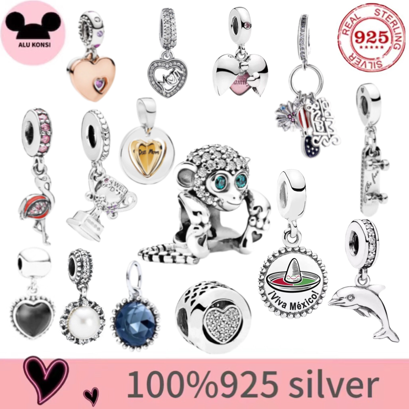 925 Sterling Silver Pan Beads para as Mulheres, se Encaixa Original Pandora Pulseira, 100% Autêntico Jóias DIY, Presente de Natal, Venda Quente, Luxo