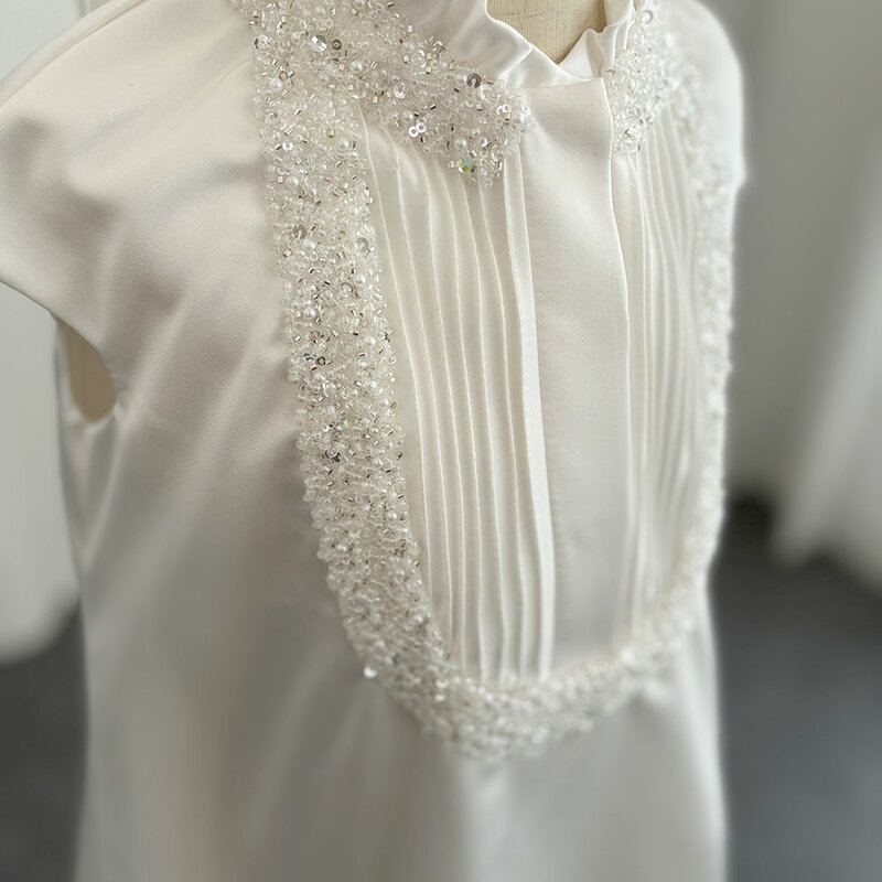 Jill Wish-Robe blanche de luxe pour filles, tenue de soirée avec perles, princesse arabe, pour mariage, anniversaire, première communion, 2024, J296