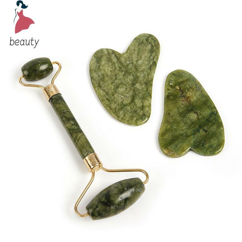 Naturalny kamień wałek masażer Gua Sha deska zielonego jadeitu rolka skrobak masaż twarzy przykleić preparat przeciwzmarszczkowy rolka do twarzy