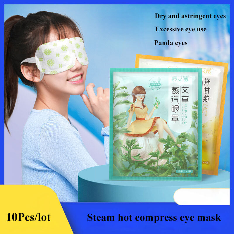 Moxa Steam Hot Compress Eye Mask, Olhos Secos de Fadiga, Círculos escuros, Inchado, Dor nos Olhos Cansados, Máscara Aliviante, Anti Rugas, 10Pcs