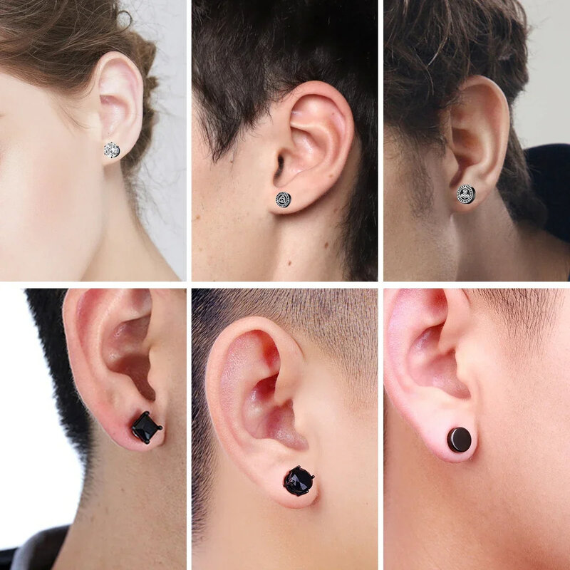 1 paio di orecchini a Clip con orecchini a bottone magnetici in cristallo forte per uomini e donne orecchini magnetici con zirconi rotondi Punk gioielli Non penetranti