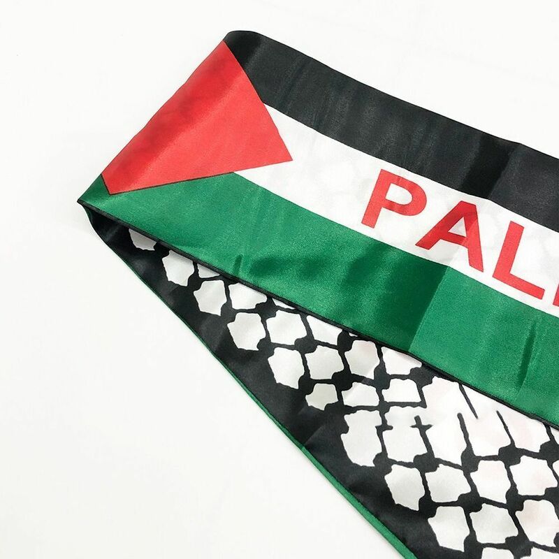 Syal bergambar bendera nasional Palestina 14x130cm bendera Palestina Satin syal kustom selendang Hari Nasional syal Palestina