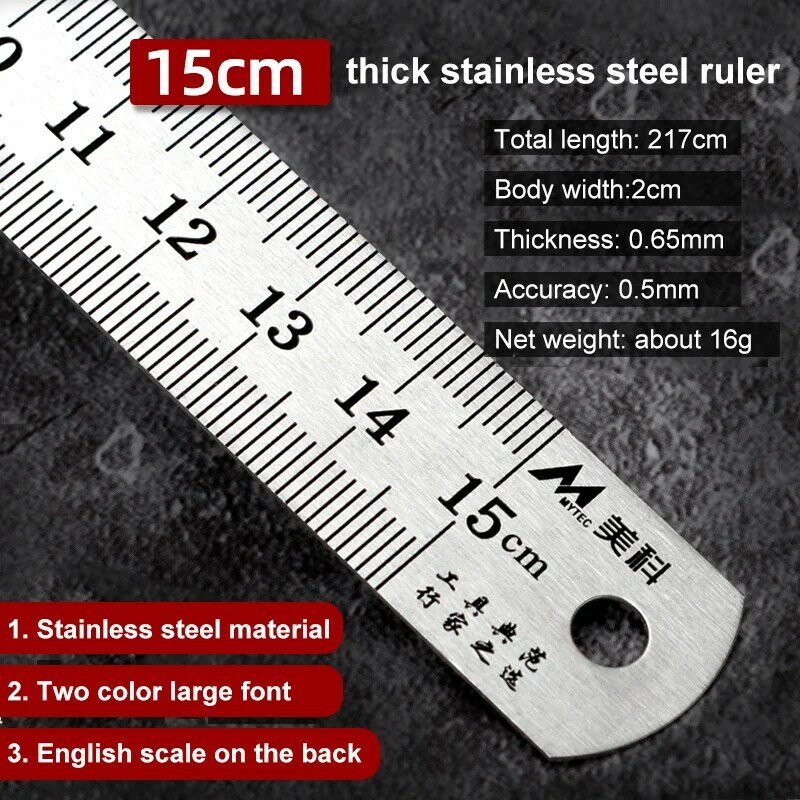 15/20/30/50cm Stainless Steel Double Side Straight Ruler Centimeter Inches Scale Ruler Measuring Tool School Accessories