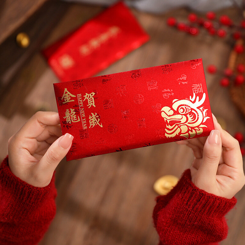6 szt. Czerwona koperta 2024 chiński nowy rok smok czerwona koperta powodzenia materiały na ozdoby noworoczne koperty pieniądze kieszeń