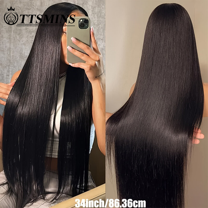 Ready To Wear Glueless Wigs Human Hair Pre Plucked 5x5 Straight Lace Front Wigs Human Hair Pre Cut Lace 180%For Beginners 34inch