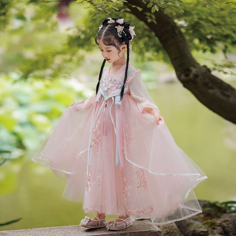 어린이 Hanfu 드레스 중국 전통 소녀 옷복 고대 민속 무용 무대 의상 동양 요정 공주 코스프레