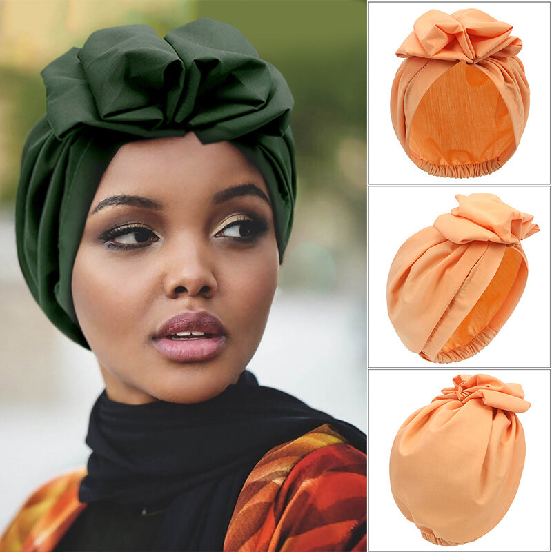 Fashion African-style headgear, women's headdresses, Muslim-style soft Hijab, monochromatic colored mirror hats in Muslim style
