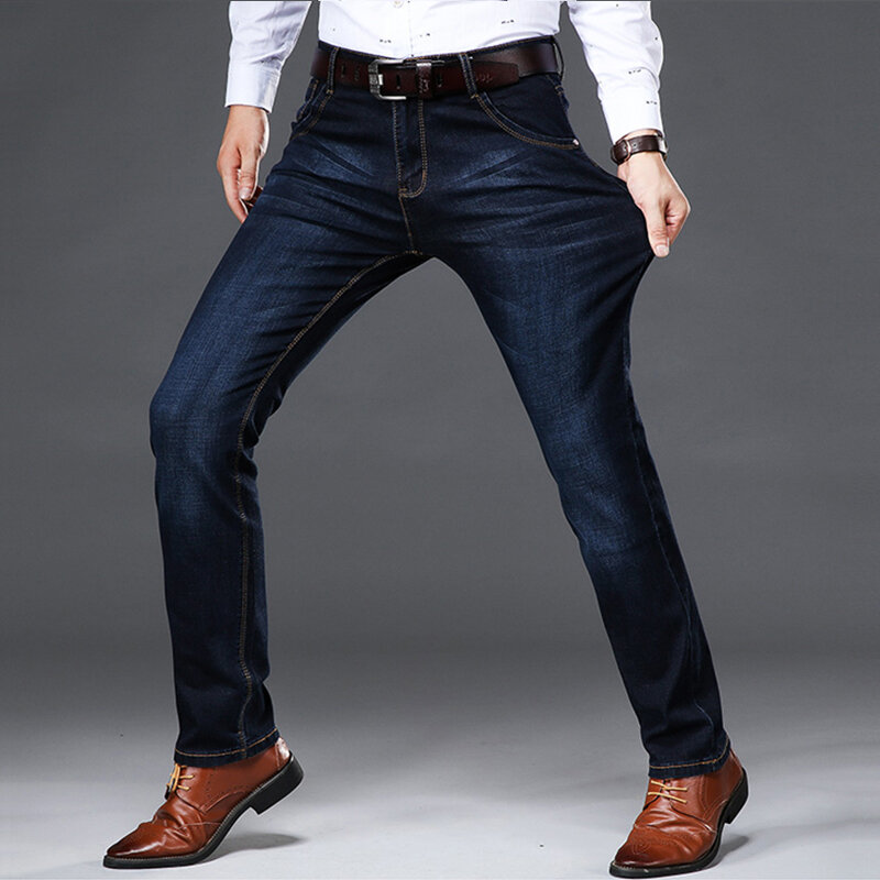 42 44 wiosenne i jesienne nowe klasyczne męskie dżinsy w dużym rozmiarze Fashion Business Casual rozciągliwe dopasowanie czarne niebieskie męskie markowe spodnie