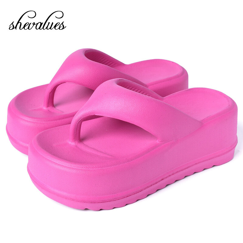 Shevalues-Tongs d'extérieur pour femmes, sandales à plateforme, chaussures de plage, confortables, pour la maison, nouvelle collection