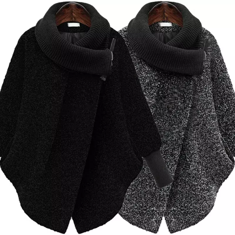 Loose Loose Warm Long-sleeved Woolen Coat New Female Solid Color Spliced Jacket Fashion Women's New Winter High-neck Woolen Coat