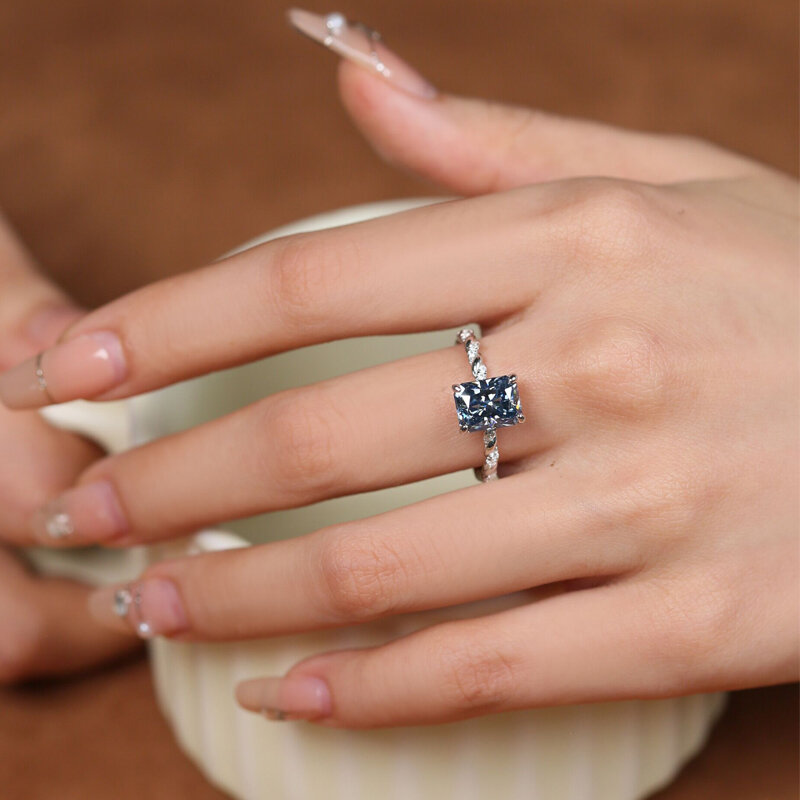 แหวนเพชรโมอิส3กะรัตสำหรับผู้หญิงแหวน S925คุณภาพสูงสีเงินแท้สีน้ำเงินเข้มสำหรับการหมั้นงานแต่งงาน