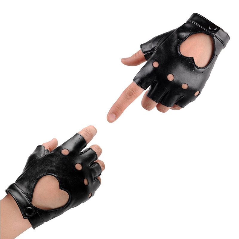 Guantes cortos de cuero sintético para mujer, de medio dedo, sin dedos, color negro, estilo Punk, 1 par