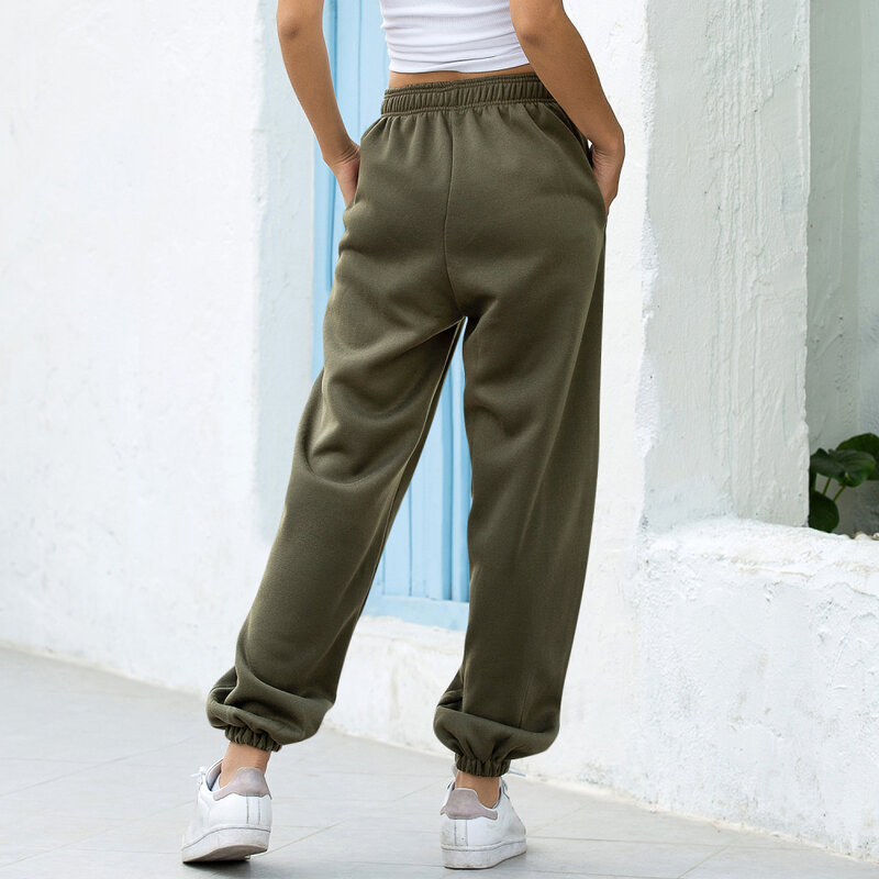 Pantalon de Sport décontracté pour femmes, couleur unie, survêtement, taille élastique, Baggy