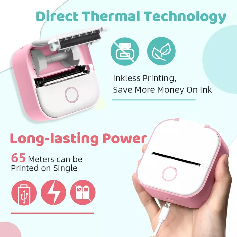 Phomemo-Mini impresora térmica T02, máquina para hacer pegatinas, portátil, Bluetooth, de bolsillo, suministros de estudio para fotos y notas