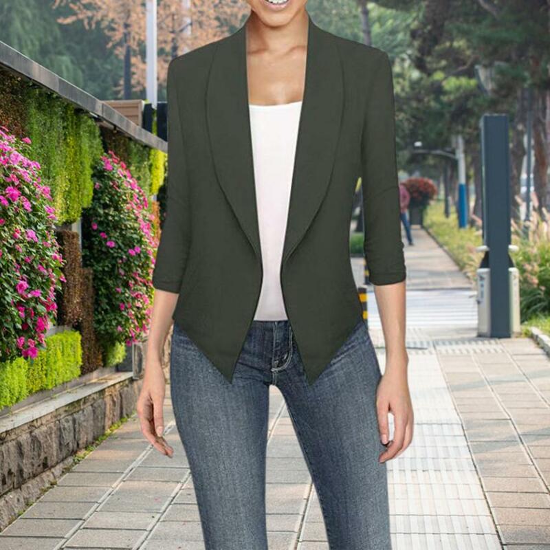 Women Formal Spring Summer Autumn Elegant Women's Lapel Slim Fit Long Sleeve Irregular Hem for Office Business Style Suit Coat