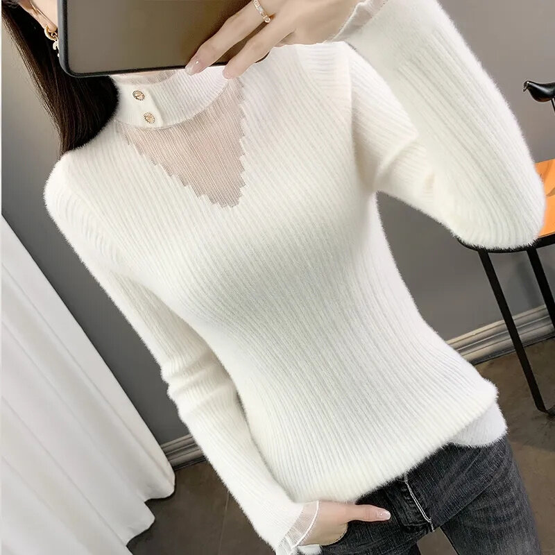 Women's Oversize Sweater Turtleneck Green Vintage Pullover Jumper Women Winter Thick Warm Knitted Sweater Soft Bottoming Shirts