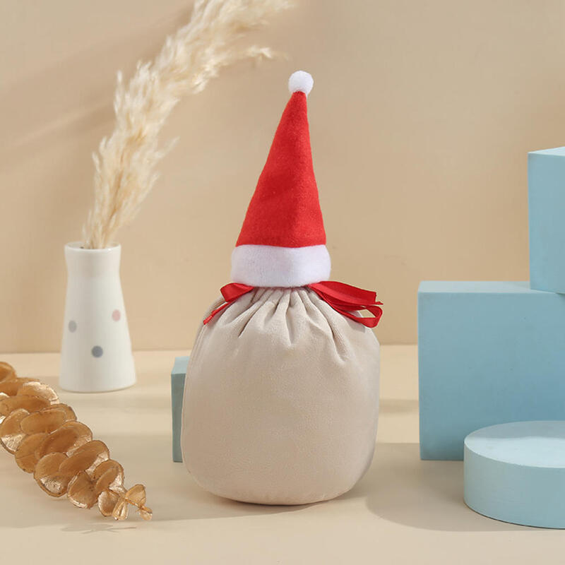 Bolsas de dulces con cordón de Navidad, sombrero de terciopelo de Papá Noel rojo, bolsas de Chocolates de caramelo, bolsas de embalaje de regalo, decoración de fiesta de vacaciones en casa