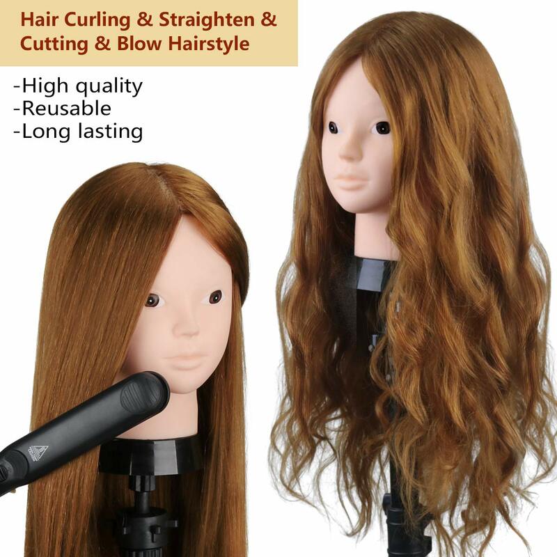 80% Real Human Hair Mannequin Head For Hair Training Styling Solon Hairdresser 60cm Doll Head For Braiding Makeup Exercises