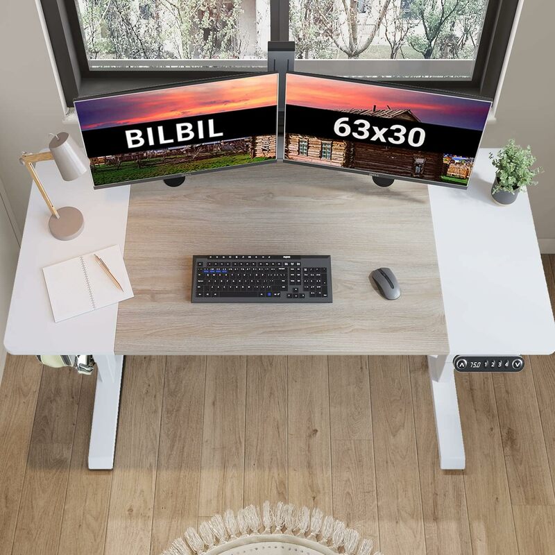 Escritorio de pie eléctrico, mesa de Pie ajustable en altura con tablero de empalme, escritorio de oficina en casa, 63x30 pulgadas