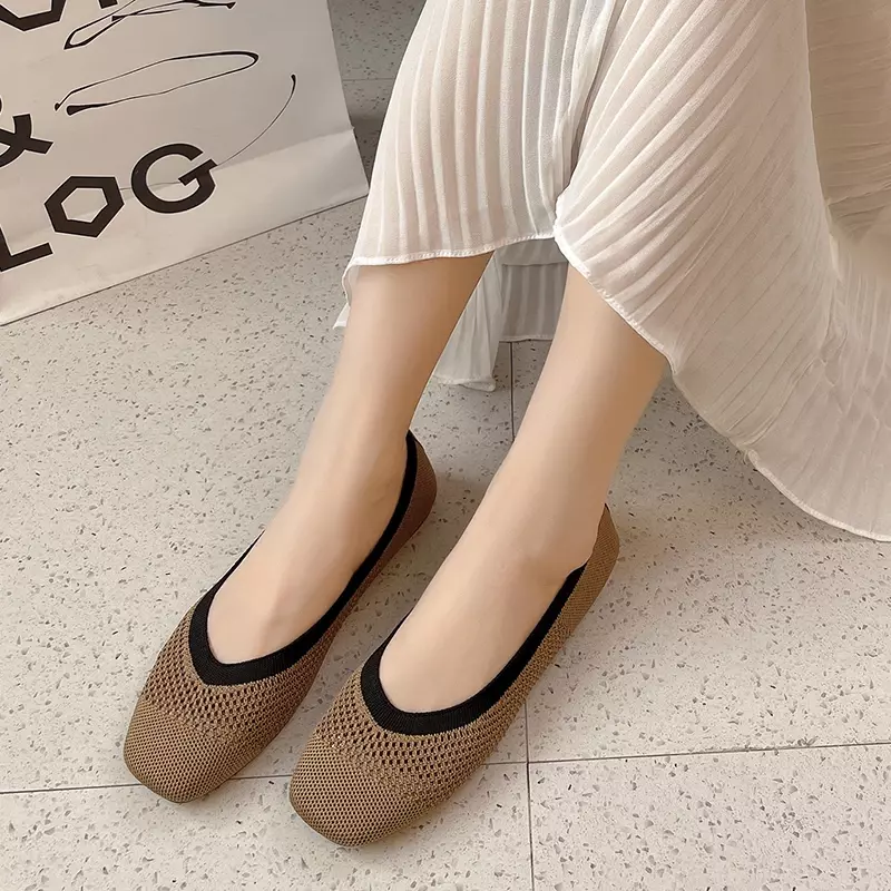 Small Square Head Single Shoes for Women 2024 Spring/Summer New Soft Sole Mesh Breathable Lightweight Women's Shoes