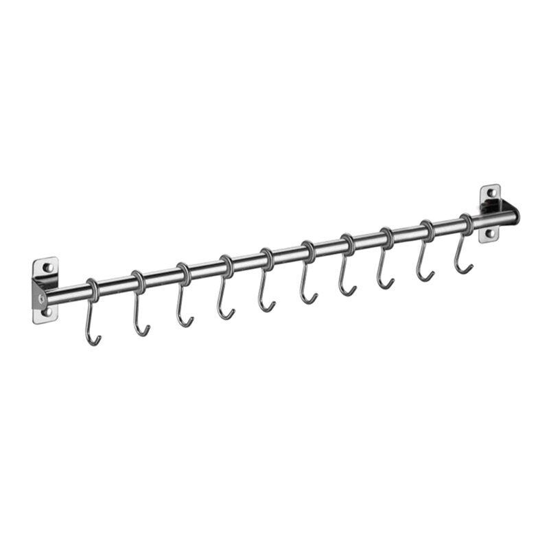 Wall Mounted Utensil Rack Stainless Steel Hanging Kitchen with 6/8/10 Removable Hooks Hanger