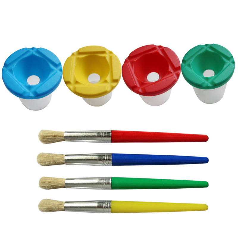 6ชิ้นถ้วยสีวาดภาพระบายสีอุปกรณ์เสริมการปรับสีล้างปากกาพร้อมฝาสำหรับเด็ก