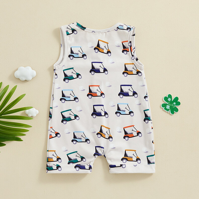 2024-04-02 Lioraitiin Baby Girls Boys Romper Golf Print Sleeveless Buttons Crew Neck Jumpsuits Summer Casual Infant Clothes