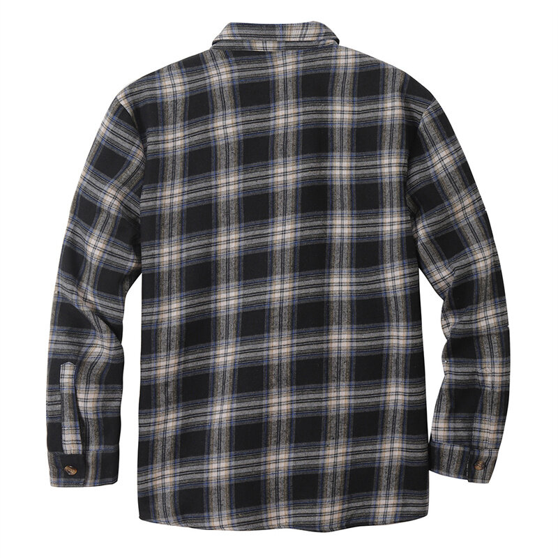 Autumn Winter Men's Plaid Plush Thickened Warm Shirt Jacket Fashion Long Sleeve Lapel Loose Casual Checkered Pocket Shirt Coat