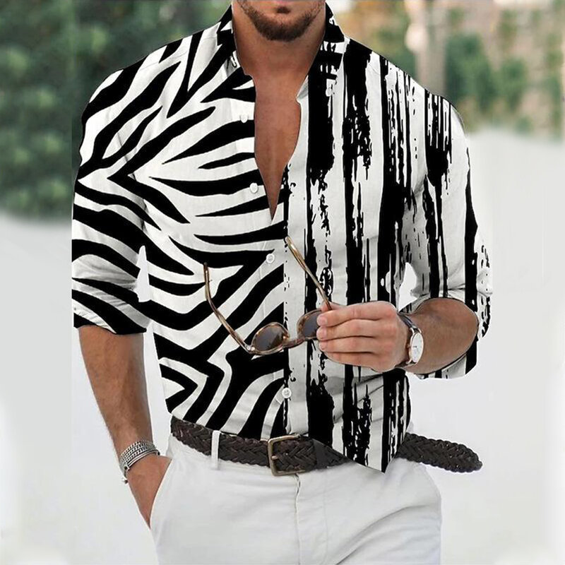Dressy Мужская модная спортивная рубашка с принтом на пуговицах с приталенным силуэтом и длинными рукавами для спорта и повседневного образа