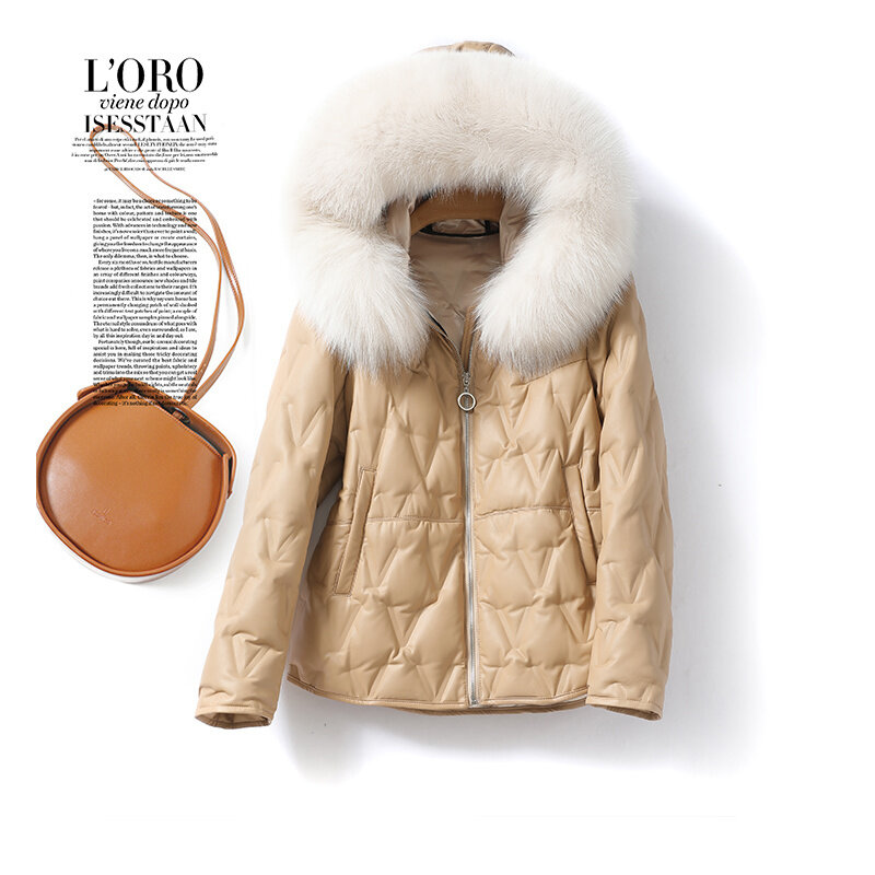 ฤดูหนาวหนัง Sheepskin แท้ผู้หญิงจริง2023 Fox Fur Collar เสื้อขนเป็ดหญิง Casaco Feminino Gxy1250