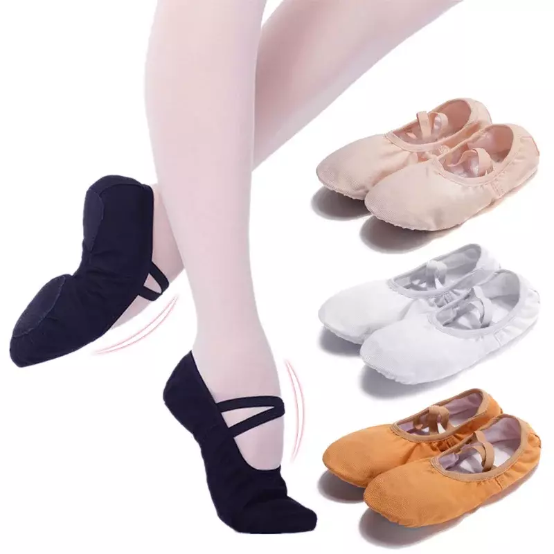 Zapatos de Ballet de lona para niña, zapatillas de baile de Ballet de suela suave, zapatos de bailarina de práctica para niños, zapatos de baile para mujer