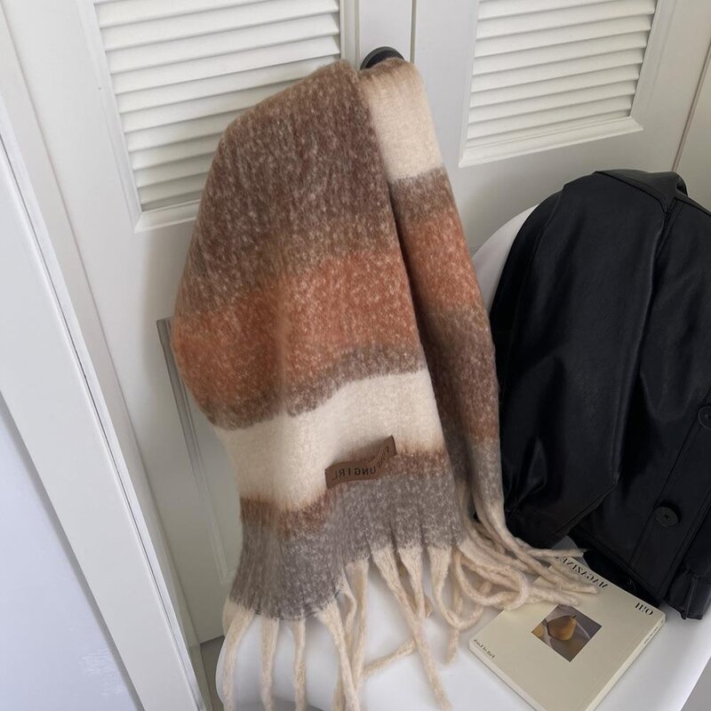 Chal de borla de invierno cálido, bufanda de Mohair de fibras acrílicas gruesas, bufanda versátil de moda