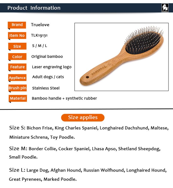 Truelove Pet Comb Hair Removal Soft Comb Wooden Handle Pet Massage Brush Dog Accessories Pet Grooming Comb for Dog Cat TLK19131