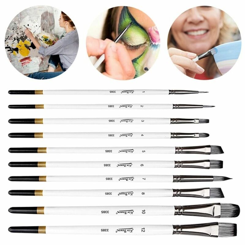 7Pcs/set Nylon Hair Painting Brushes Set Wooden Handle Portable Acrylic Oil Brushes Easy To Hold White