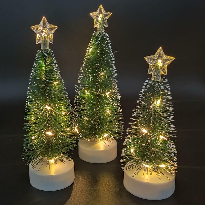 3pcs Led Mini Christmas Tree Desktop Decoration Ornaments Photography Props With Colorful Lights For Home