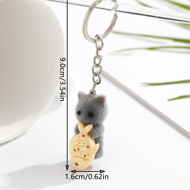 Kartun lucu berkelompok gantungan kunci kucing Kawaii mewah gantungan kunci 3D ikan kucing gantungan kunci tas gantung dekorasi ransel liontin