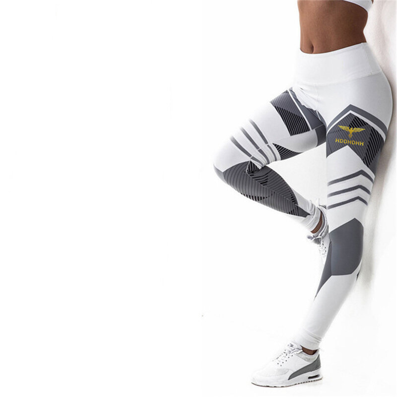 Leggings Fitness Yoga da donna con motivo geometrico con stampa digitale di marca hddhh