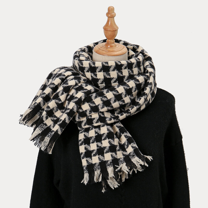 Плотный теплый клетчатый зимний шарф, дизайнерский женский шарф с принтом, женский шарф с кисточками, мужские подарки, пончо, Женский фуляр