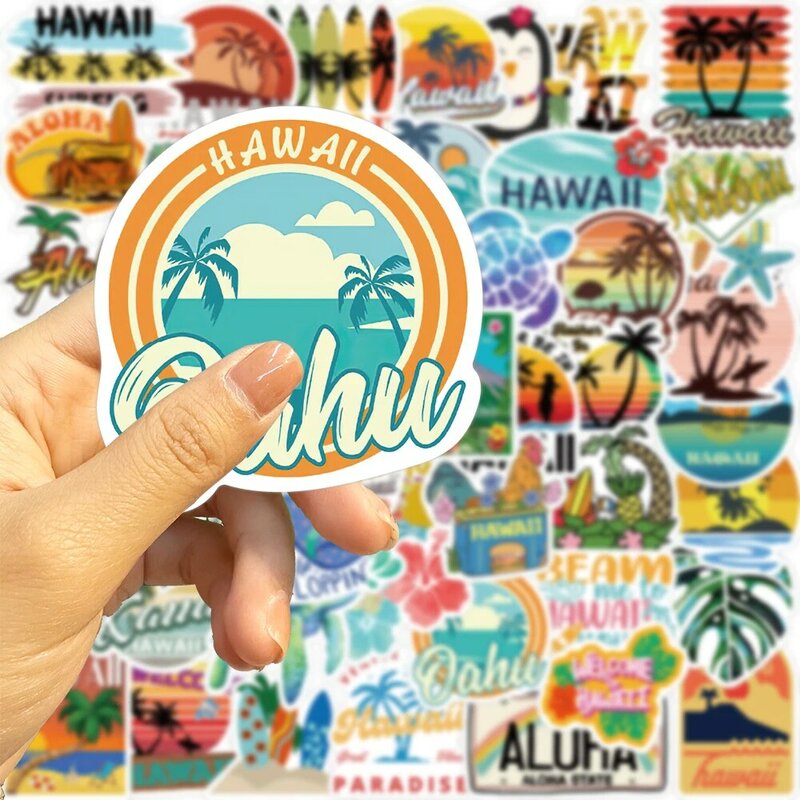 하와이 해변 서핑 비치 스티커 데칼, 만화 그래피티, DIY 노트북 수하물 벽 장식, PVC 스티커, 10 개, 25 개, 50 개