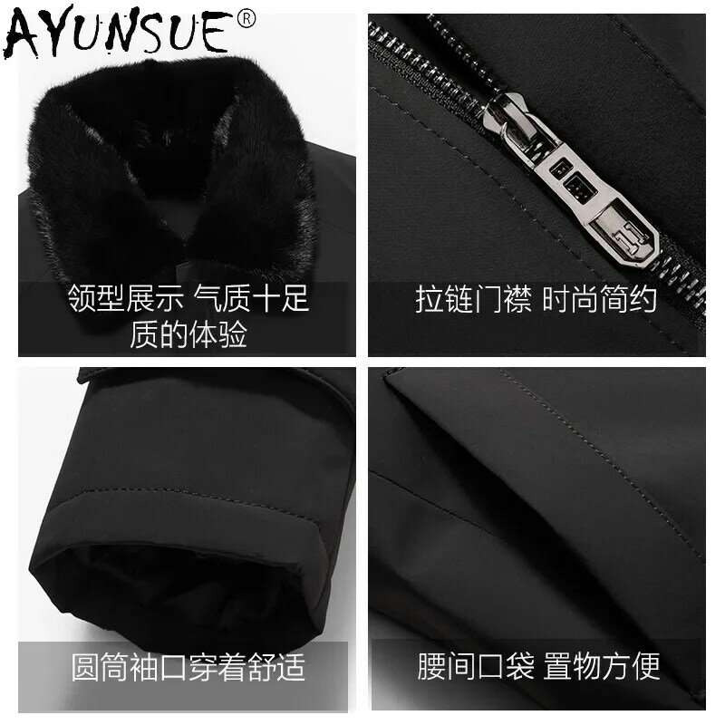 Ayunsue-男性用の本物の毛皮のコート,秋冬用の本物の毛皮のコート,男性用のカジュアルな小さなコート