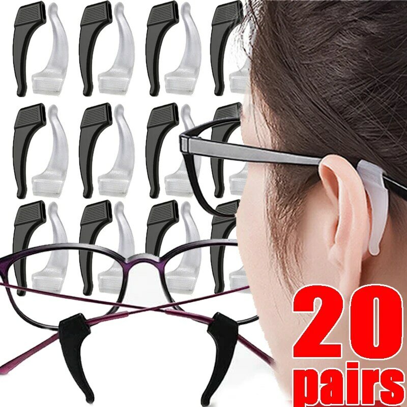 Ganchos de agarre para la oreja, soporte antideslizante de silicona para la oreja, soporte de manga para gafas, sujetador transparente anticaída, 20 pares por juego