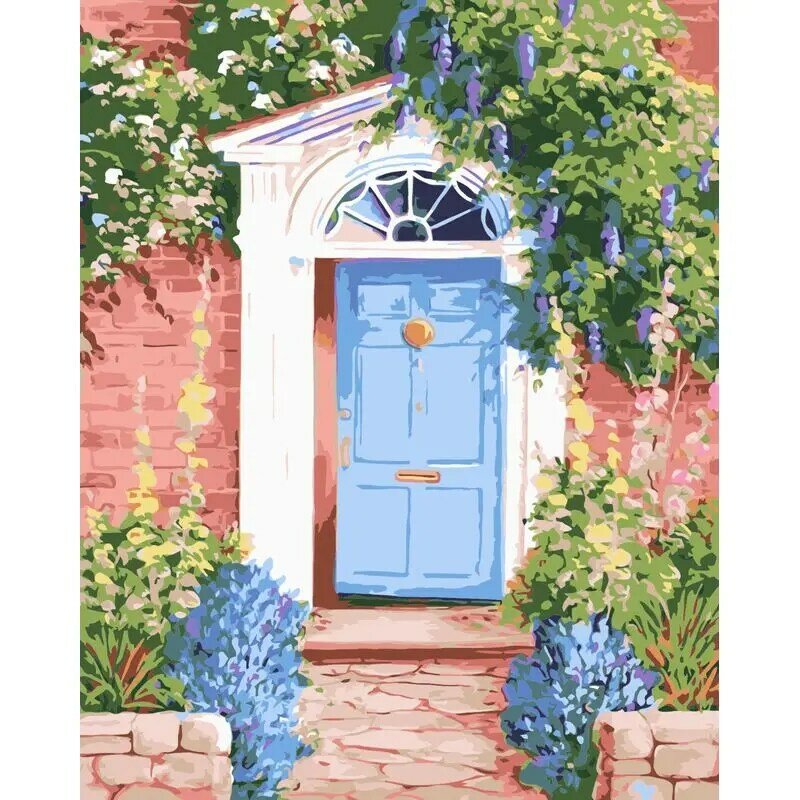 RUOPOTY Painting By Numbers Kits Door Landscape With Frame DIY Craft Unique DIY Gift For Home Decors 40x50cm
