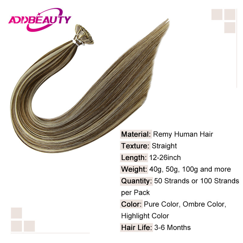 Straight Human Hair Extension By Fusion Flat Tip Keratin Capsules 0.8g/ 1g/Strand 50pcs Natural Hair Extension Ombre Blond Color