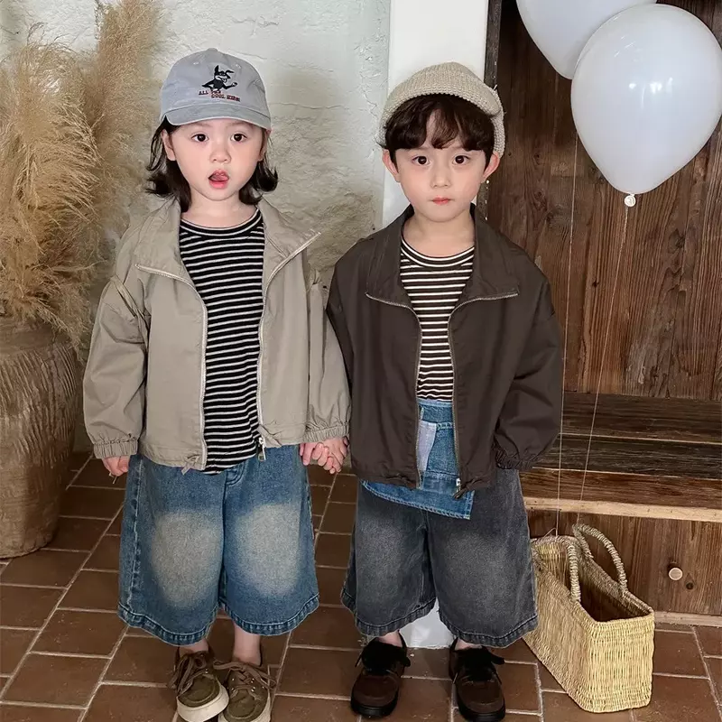 2024 Spring New Children's Zipper Jacket Baby Long Sleeve Cardigan Korean Fashion Little Girl Coat Toddler Clothing Boys Clothes